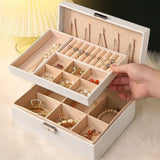 Jewelry Organizer Case Box Holder Storage Earring Ring Velvet Display Leather White