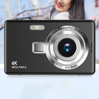 4K HD 1080P Digital Camera Retro Video Camera for Kids Beginners with 32GB TF Card Black