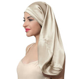 100%Silk Long Bonnet Sleep Cap Long Satin Night Cap Khaki