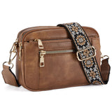 Color-Block Small Crossbody Bags for Women PU Leather Shoulder Handbag Purse with Adjustable Wide Strap Brown