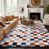 Modern Checkered Style Plush Rug Soft Area Rug for Bedroom Living Room Home Office Mixcolor