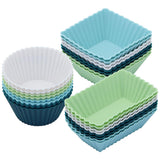 24-Pack Silicone Cupcake Baking Cups – Mixed Colors & 3 Shapes