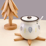 4Pcs Christmas Tree Coasters Wooden Tree Shape Trivets for Hot Dishes with Stand Light Brown