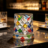 270ml Spinning Whiskey Tumbler Hand Painted Glass for Home Bar Style 3