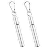 2 PCS Collapsible Stainless Steel Travel Straws with Keychain Cases Silver