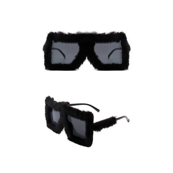 Y2K Fuzzy Decorative Glasses Retro Funny Oversized Square Glasses Trending Decor Black