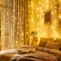 Solar Fairy Curtain Lights – Christmas Hanging String Lights for Window Backdrop Warm White