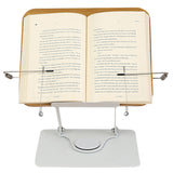 Book Stand with 360 Degrees Rotating Base for Reading Adjustable Book Holder with Elastic Clips Wood Color