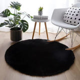 Round Plush Area Rug Soft Fluffy Floor Mat with Dotted Backing for Bedroom Living Room Sofa Area Home Decor Black