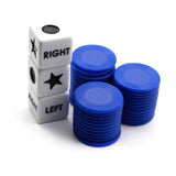 Left Right Center Dice Game Set with 3 Dice and 24 Chips for Family Fun Blue
