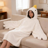 Wearable Goose Blanket Hoodie Onesie Oversized Flannel Cozy Hooded with Sleeves for Teens Adult White