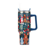 40oz Stainless Steel Christmas Pattern Water Bottle Thermal Mug Travel Tumbler Christmas Gifts Blue