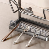 Kitchen Pot Lid Storage Rack Carbon Steel Double-Layer Holder & Spoon Rest for Kitchen Counter Space Saving Grey