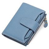 Genuine Leather Women's Wallet Short RFID Blocking Purse with Zipper Light blue