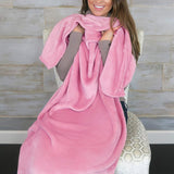 2-in-1 Travel Blanket Airplane Comfort Blanket and Pillow Pink