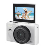 5K Digital Camera 180-Degree Flip Screen 18X Digital Zoom Video Recording Camera with 64GB TF Card White