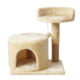 Cat Tree Tower Small with Enclosed Condo Scratching Post Hanging Toy Beige