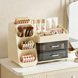 Large Capacity Makeup Organizer Countertop with Makeup Brush Holder for Bathroom Countertop Beige