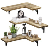 Corner Floating Shelves Wall Mounted  Set of 3 Rustic Wood Storage Display Wall Shelves for Home Decor Brown
