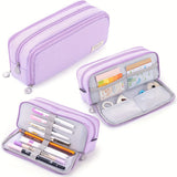 Soft Polyester Pencil Pouch with Multiple Pockets for Student Teen Purple