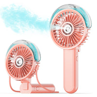 180 Degrees Foldable Misting Fan 3-Speed Adjustable Handheld Fan Rechargeable Portable Cooling Fan Pink
