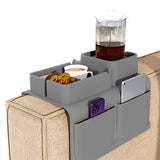 Couch Cup Holder Tray Sofa Armrest Tray with Drink Holder Side Pockets Grey