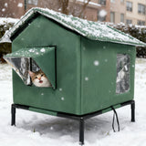 Cat House for Outside Winter Insulated Cat Shelter for Small to Medium Cats Green