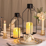 2Pcs Electric Candle Lanterns Modern Black Metal Lantern Christmas Home Decor