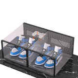 4Pcs Stackable Shoe Storage Boxes with Magnetic Door Clear Plastic Sneaker Organizer Black