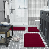 3 Pieces Set Water Absorption Bathroom Floor Mats Non-Slip Bath Mats Wine Red