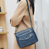 Crossbody Bag for Women Leather Messager Bag Large Capacity Shoulder Bag Blue