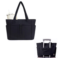 Women’s Handheld Tote Bag – With Cup Holder Compartment and Luggage Sleeve for Travel & Work Black