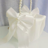 Wedding Flower Girl Basket – Pearl Handle with Bowknot Satin Ribbon