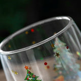 2Pcs 300ml Christmas Trees Double Wall Coffee Glasses Cups