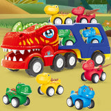 Dinosaur Truck Toy Set with 4 Pull Back Dino Cars for Age 6+