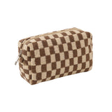 2Pcs Checkered Makeup Bags Travel Toiletry Bag Organizer Makeup Storage Bags Brown