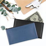 2Pcs PU Leather Storage Bag with Zipper Money Pouch Cash Storage Bag Black and Navy Blue