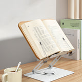 Book Stand with 360 Degrees Rotating Base for Reading Adjustable Book Holder with Elastic Clips Wood Color