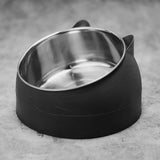 400ml Stainless Steel Tilted Pet Bowl – Non-Slip Raised Feeder for Cats & Dogs Black