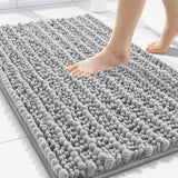Chenille Bathroom Rug Mat with Non Slip Rubber Backing for Home Decor Light Grey