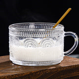 2 PCS Vintage Embossed Coffee Mugs with Lid and Spoon for Tea Milk Style 1