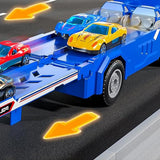 Large Transporter Truck Toy with Dual Track and 6 Alloy Racing Cars Blue