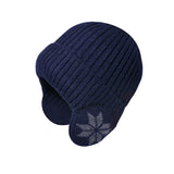 Unisex Winter Knit Earflap Beanie Hat Warm Ear Flap Hat with Knit Brimmed Ski Cap Blue
