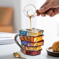 300ml Painted Book Mug Novelty Glass Coffee Cup for for Book Lover Style 1