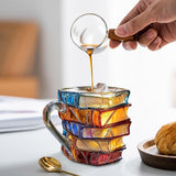 300ml Painted Book Mug Novelty Glass Coffee Cup for for Book Lover Style 1