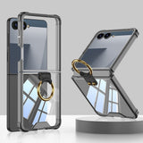 Case and Back Glass Protector Compatible With Samsung Galaxy Z Flip 8 7 with Ring Stand Black