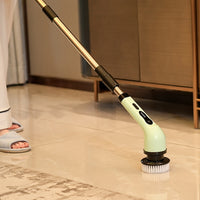 Electric Multifunctional Scrubber with 9 Replaceable Brush Heads and Adjustable Extension Handle Green