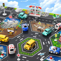 Kids Airplane Toys Set - Car Race Tracks with 8 Small Car Toys and 14 Traffic Signs