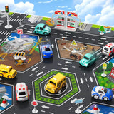Kids Airplane Toys Set - Car Race Tracks with 8 Small Car Toys and 14 Traffic Signs
