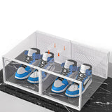 4Pcs Stackable Shoe Storage Boxes with Magnetic Door Clear Plastic Sneaker Organizer White